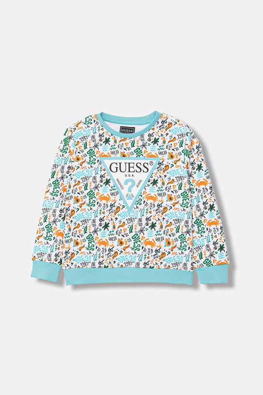 Детски памучен суичър Guess надпис син N6GQ00.KA6R4.PPY2.M