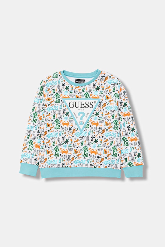 Детски памучен суичър Guess надпис син N6GQ00.KA6R4.PPY2.M