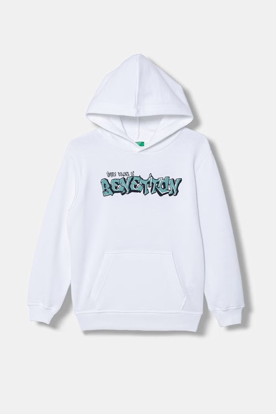 United Colors of Benetton felpa con cappuccio per bambini in cotone bianco 3J68C205K.G.Stagionale