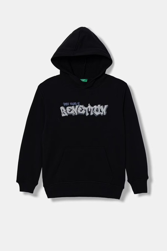 United Colors of Benetton felpa con cappuccio per bambini in cotone nero 3J68C205K.G.Stagionale