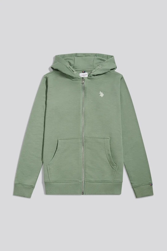 U.S. Polo Assn. rozepínací mikina s kapucí dětská s bavlnou zelená USP4413