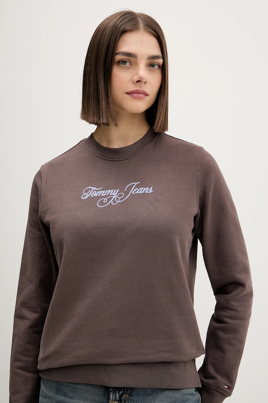 Βαμβακερή μπλούζα Tommy Jeans καφέ DW0DW21922