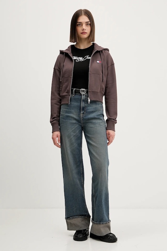 Tommy Jeans bluza bawełniana DW0DW21976 brązowy SS26