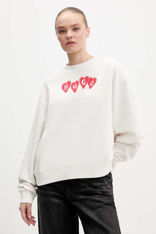 HUGO hanorac de bumbac Deroxina_8 print bej 50555824