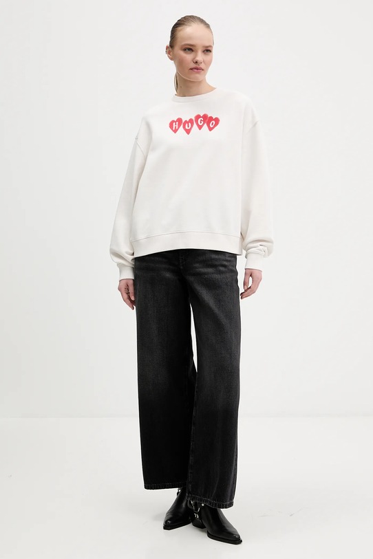 Bavlněná mikina HUGO Deroxina_8 50555824 béžová SS26