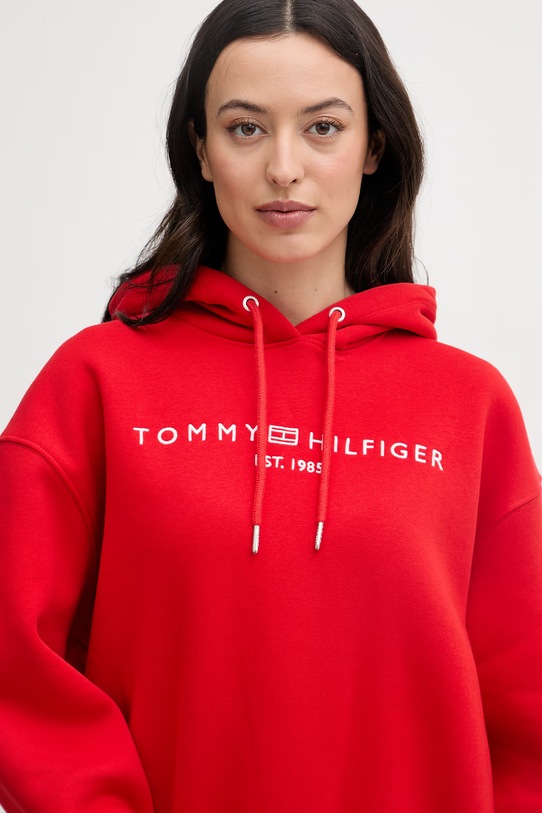 Tommy Hilfiger mikina s kapucňou dámska s bavlnou červená WW0WW47832