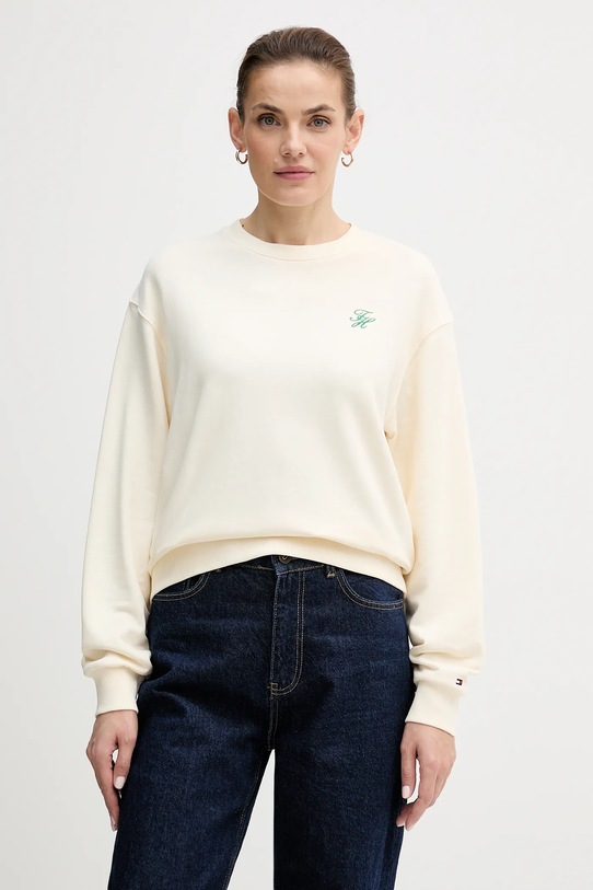 Mikina Tommy Hilfiger bez kapuce béžová WW0WW49418