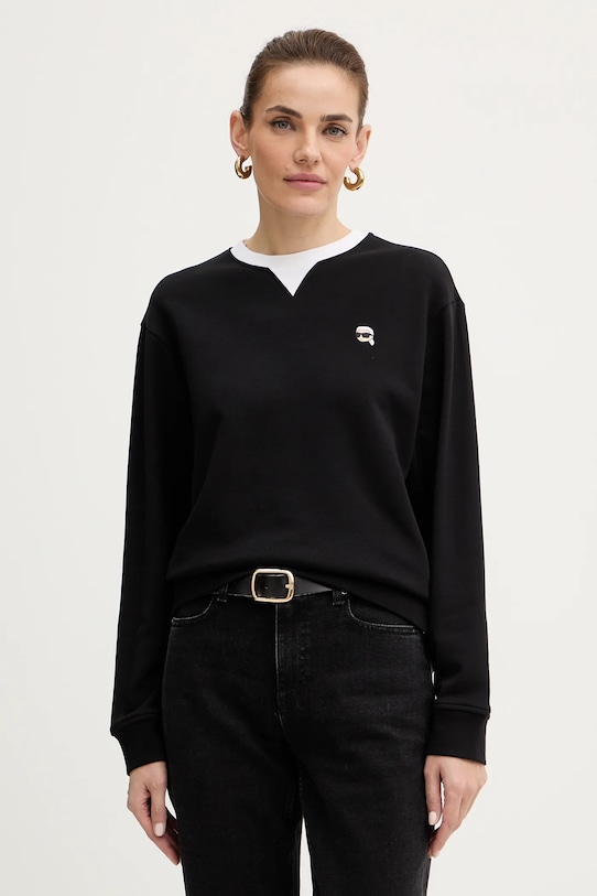Karl Lagerfeld bluza bawełniana IKON aplikacja czarny B1W20027