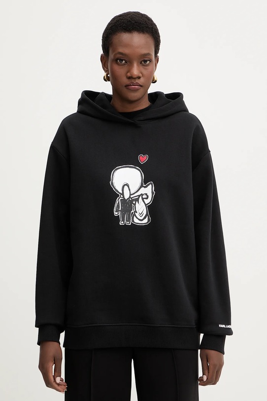 Bombažen pulover Karl Lagerfeld IKON S kapuco črna B1W20030