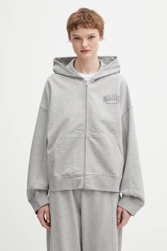 GANNI bluza bawełniana A1060023 nadruk szary A1060023