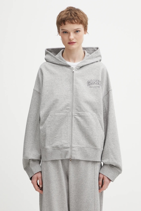 GANNI bluza bawełniana A1060023 nadruk szary A1060023