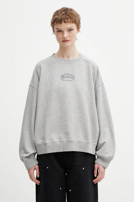 GANNI bluza bawełniana A1060022 gładkie szary A1060022