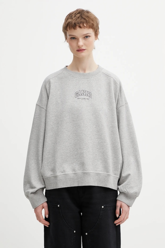 GANNI bluza bawełniana A1060022 gładkie szary A1060022