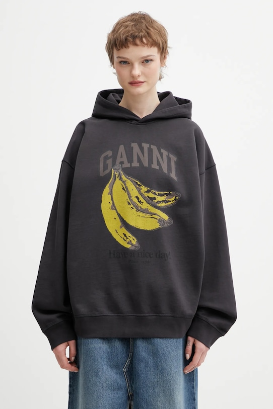 GANNI bluza bawełniana nadruk szary A1060025
