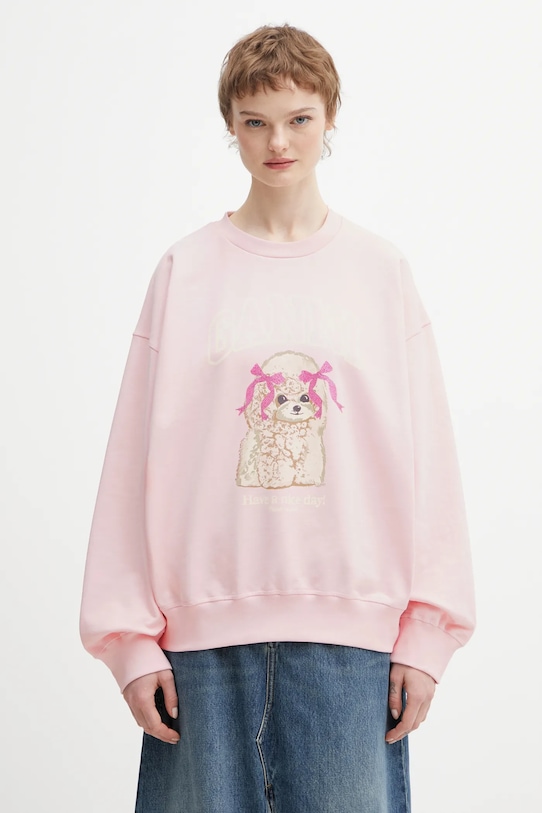 GANNI bluza bawełniana A1060026 nadruk różowy A1060026