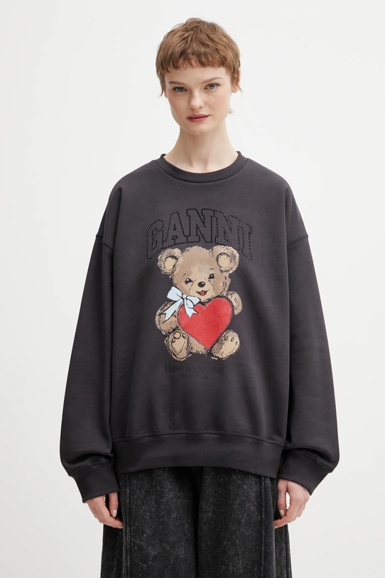 GANNI bluza bawełniana A1060027 nadruk szary A1060027