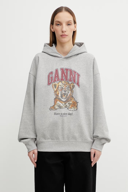 GANNI bluza bawełniana bawełna szary A1060024