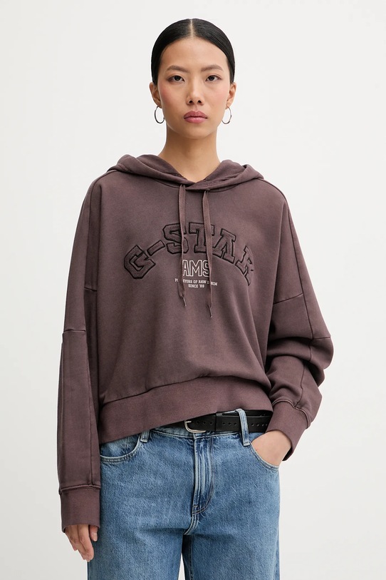 G-Star bluza bawełniana z kapturem brązowy D27266.D969