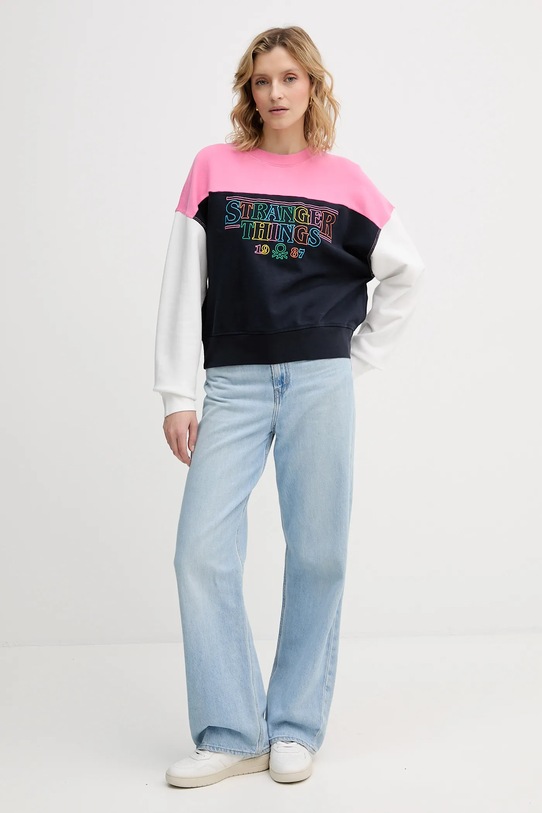 Παιδική βαμβακερή μπλούζα United Colors of Benetton x Stranger Things 33NVD10BB σκούρο μπλε SS26