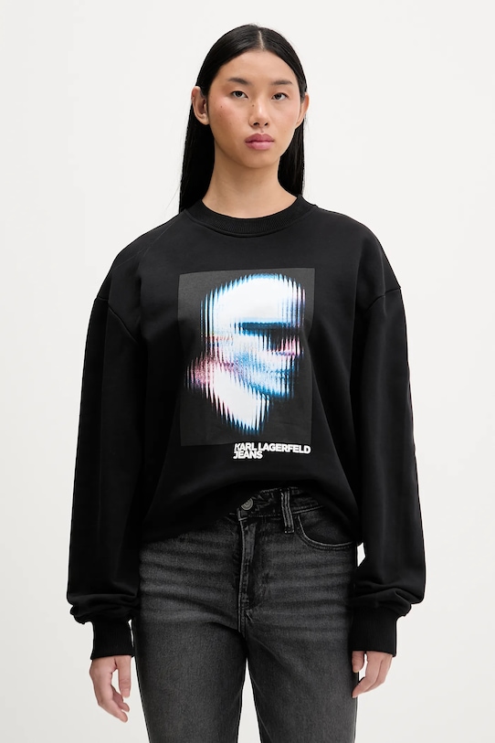 Karl Lagerfeld Jeans hanorac de bumbac print negru B1W20049