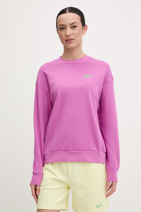 Odzież Jack Wolfskin bluza damska bawełniana Celebrate The Paw A65903 różowy