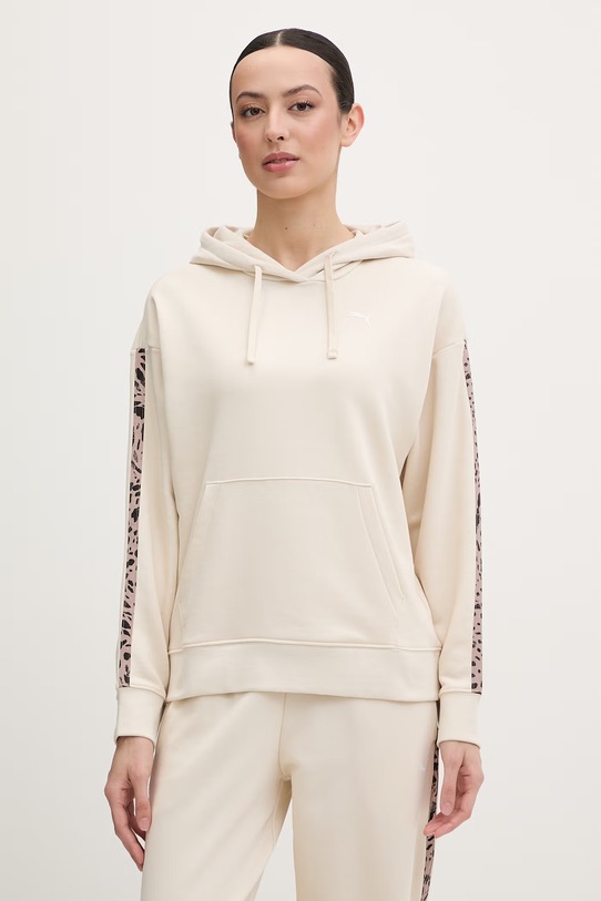 Puma bluza z kapturem damska bawełniana Essentials Graphic Animal beżowy 691822