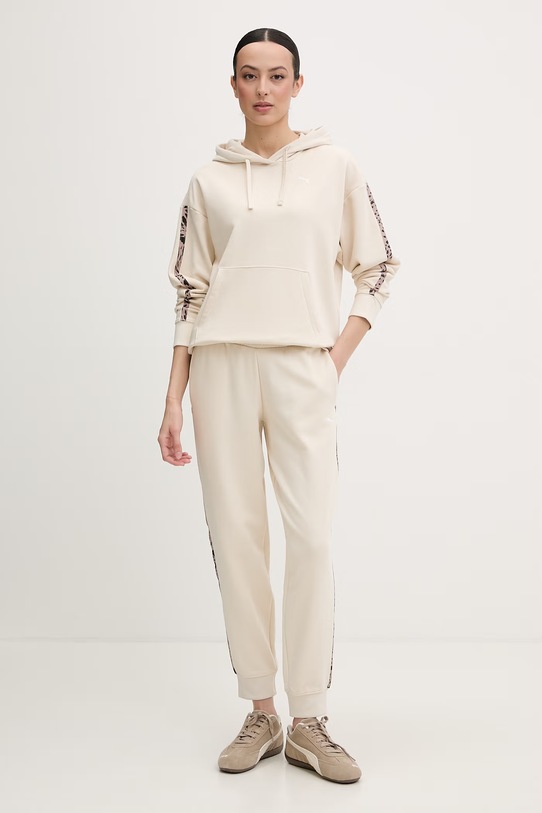 Puma bluza z kapturem damska bawełniana Essentials Graphic Animal 691822 beżowy SS26