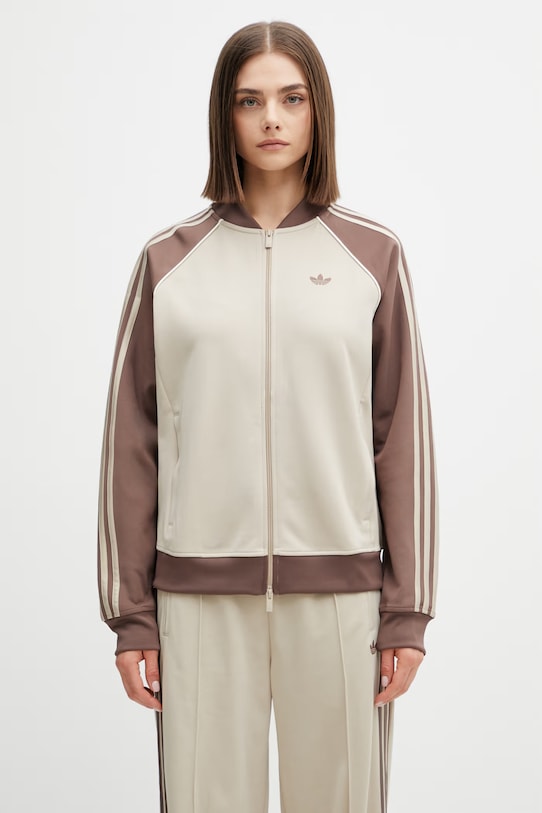 adidas Originals hanorac cu fermoar din bumbac pentru femei bej KD8825