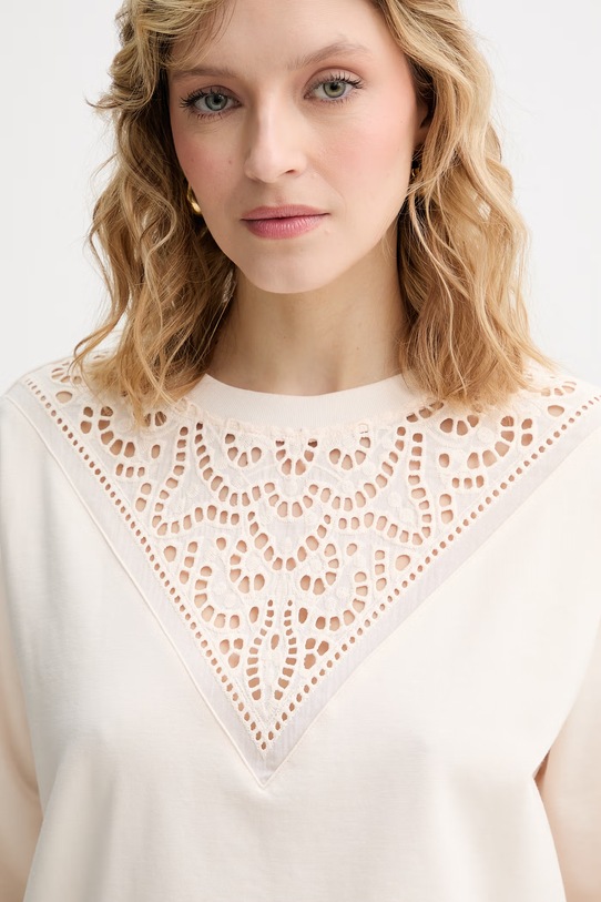 Morgan bluza damska z bawełną beżowy TSPRING