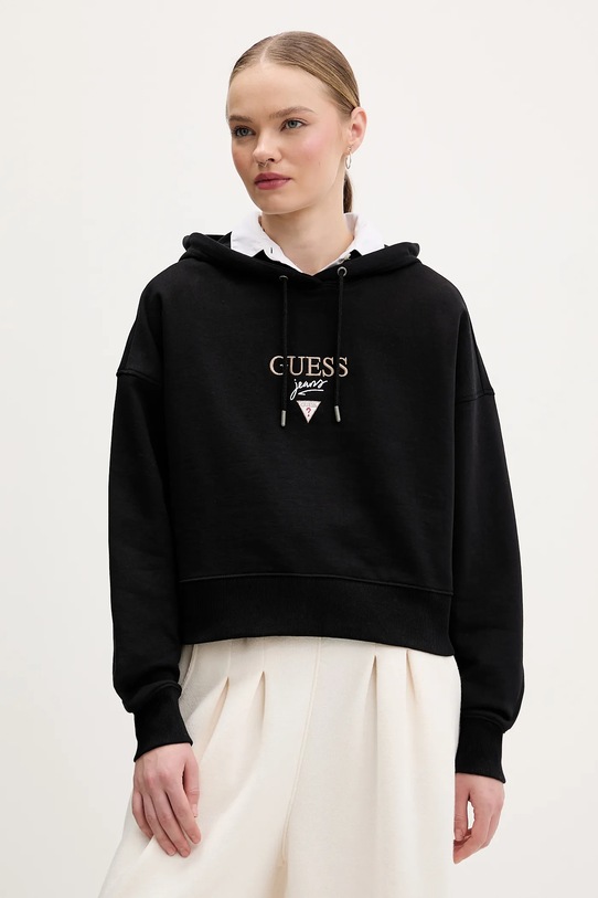 Guess Jeans bluza bawełniana z kapturem czarny W6RQ00.K68I4