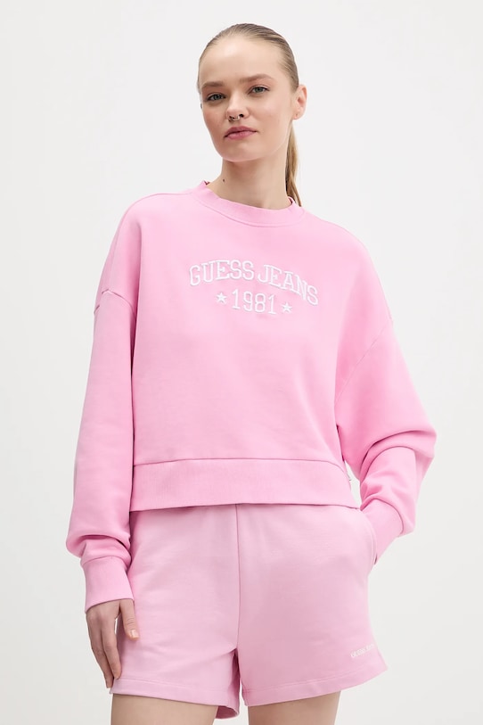 Guess Jeans hanorac de bumbac imprimeu roz W6RQ04.KCPR1
