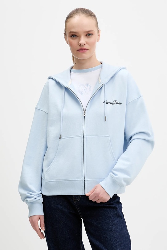 Guess Jeans bluza bawełniana z kapturem niebieski W6RQ06.K68I4
