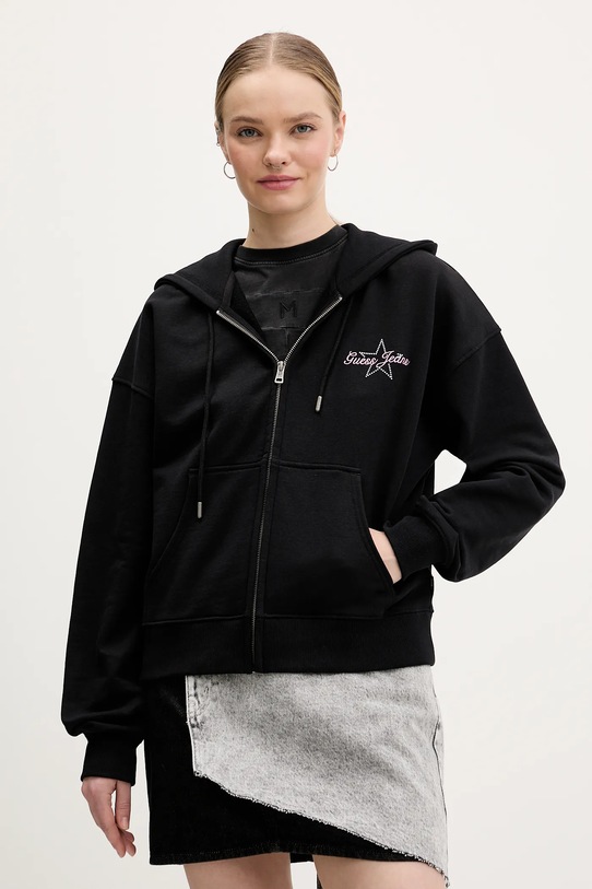 Guess Jeans bluza bawełniana z kapturem czarny W6RQ06.K68I4