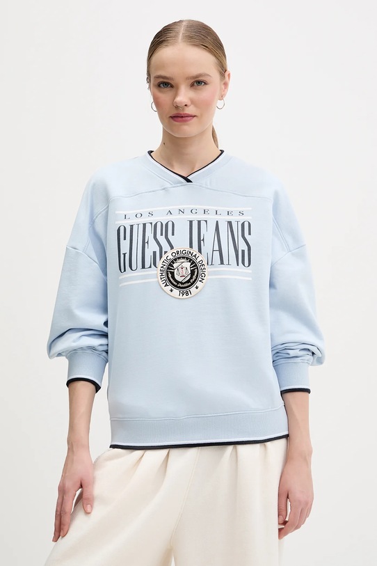 Guess Jeans bluza bawełniana nadruk niebieski W6RQ09.K68I4