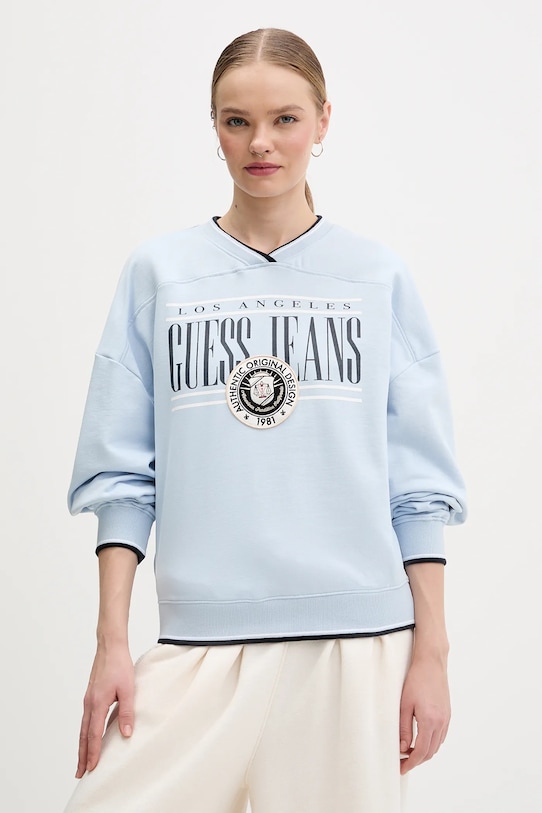 Guess Jeans bluza bawełniana nadruk niebieski W6RQ09.K68I4