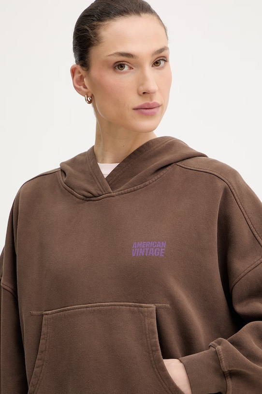 American Vintage bluza z kapturem damska bawełniana brązowy PLI03D
