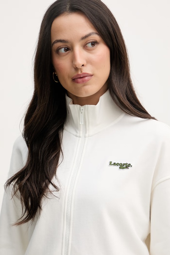 Lacoste bluza rozpinana damska z bawełną beżowy SF0040