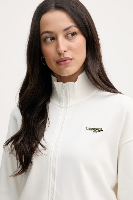 Lacoste bluza rozpinana damska z bawełną beżowy SF0040