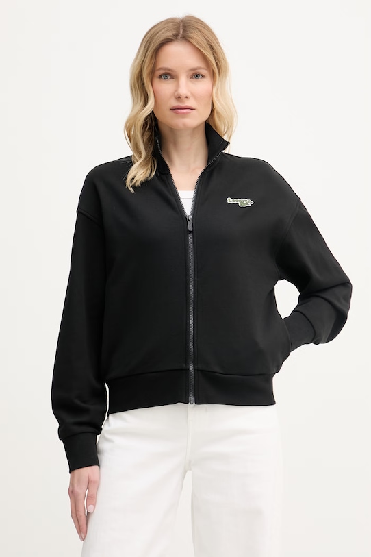 Lacoste bluza rozpinana damska z bawełną czarny SF0040