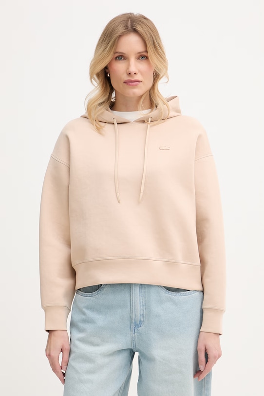 Lacoste mikina s kapucňou dámska s bavlnou jednofarebný béžová SF0048