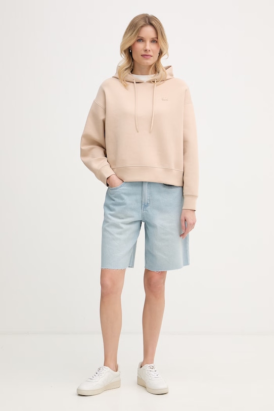Lacoste mikina s kapucňou dámska s bavlnou SF0048 béžová SS26