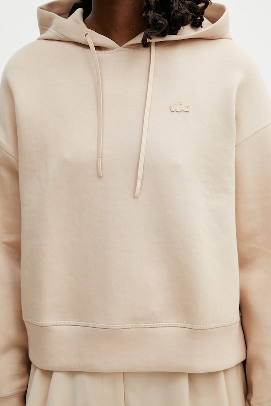 Lacoste Суичър с качулка с памук дамски бежов SF0048