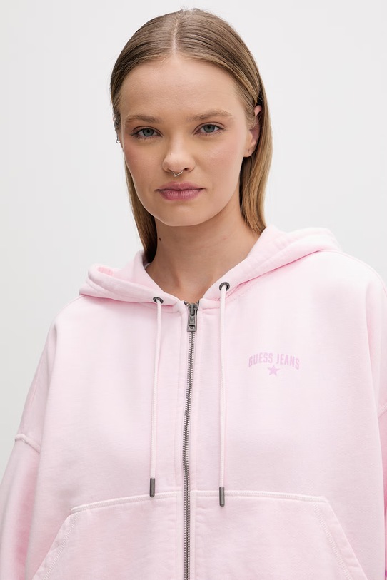 Guess Jeans mikina na zips s kapucňou dámska bavlnená ružová W6GQ06.K68I4
