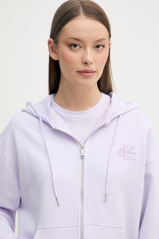 Calvin Klein Jeans mikina na zips s kapucňou dámska bavlnená fialová LV047F205G
