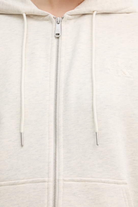 Calvin Klein Jeans mikina na zips s kapucňou dámska bavlnená LV047F205G béžová