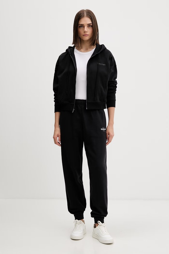 Calvin Klein Underwear felpa con cerniera e cappuccio da donna in cotone LV00QS7599 nero SS26