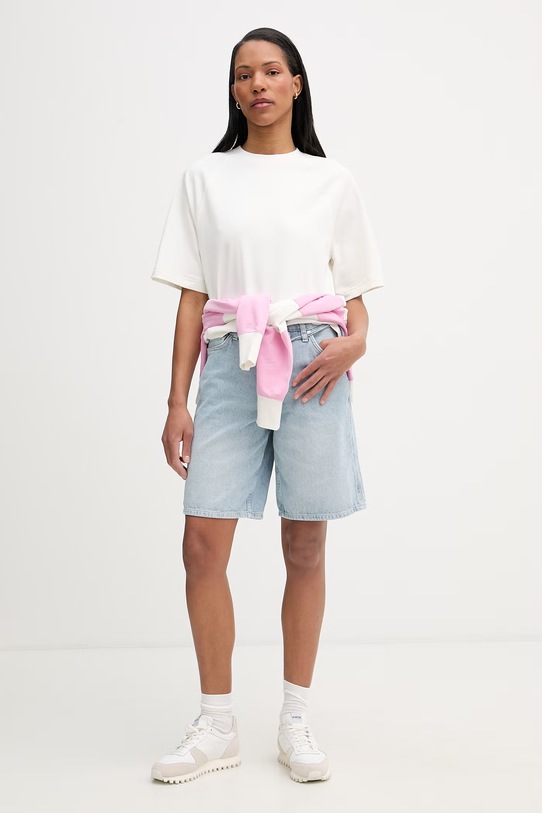 Marc O'Polo T-shirt basic damski bawełniany 5000008257 beżowy SS26