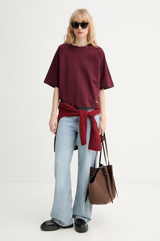 Marc O'Polo basic tričko dámske bavlnené 5000008257 burgundské SS26