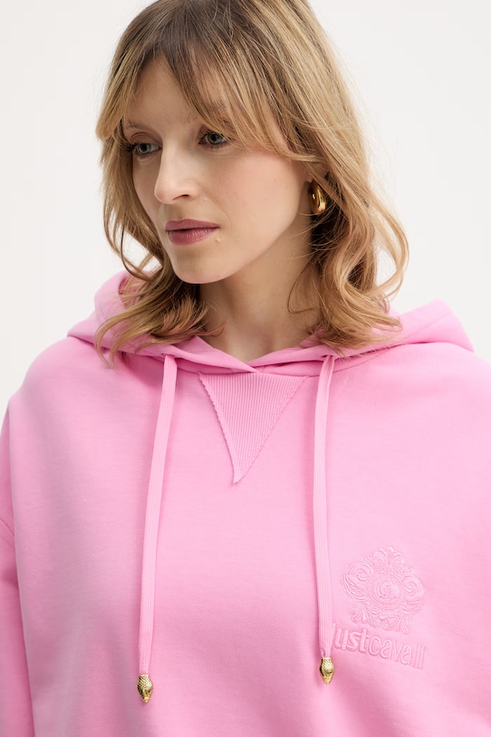 Памучен суичър Just Cavalli розов 80PAIE15.CF100