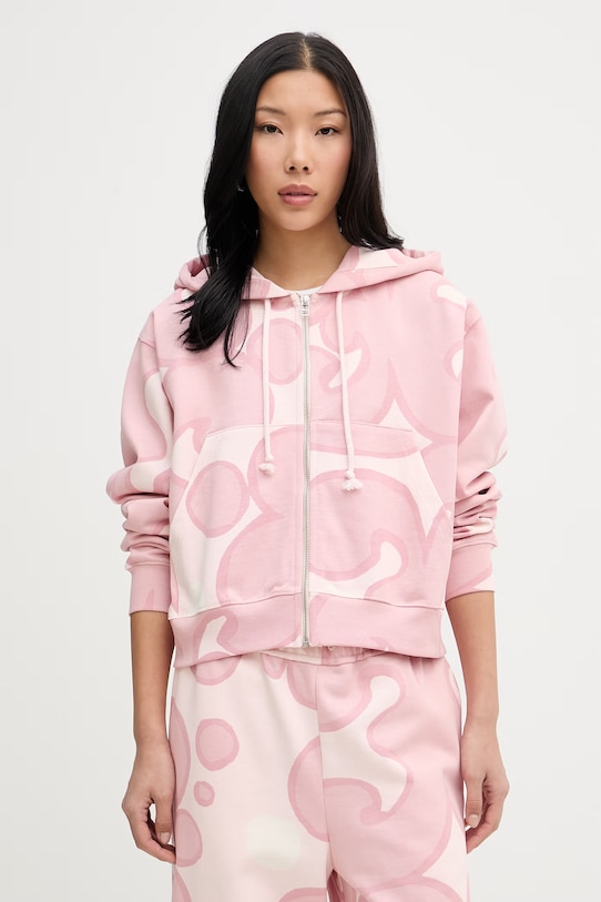 Marimekko Μπλούζα με κουκούλα γυναικεία βαμβακερή ροζ 095065